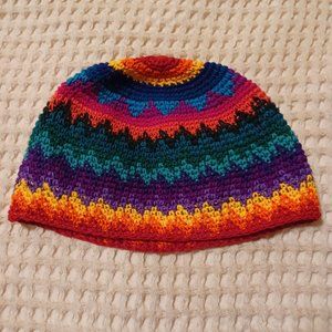 Rainbow Zig Zag Kufi Skull Cap, Crocheted Beanie Hat, Fair Trade 100% Cotton NBW